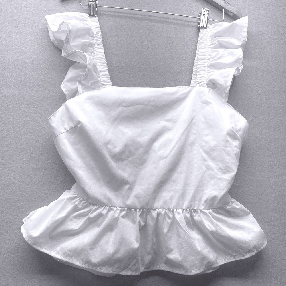 Who's That Girl White Ruffle Strap Peplum Top Women Large Tie‎ Back Girly Summer